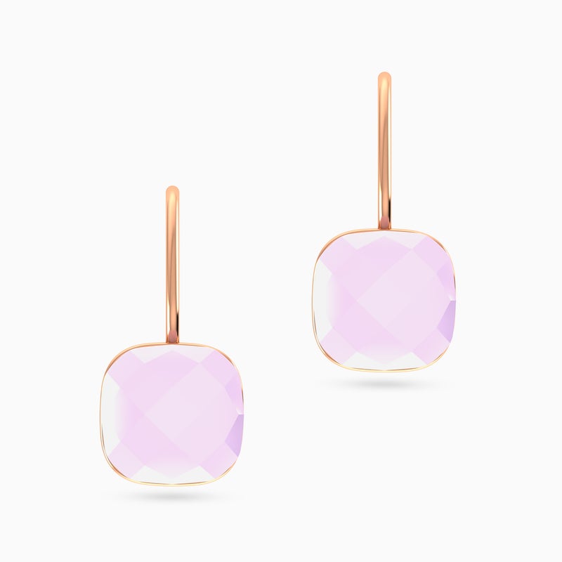 Waves by L'azurde Pale Pink Stone Gold Plated Hoop Earrings - Image 3